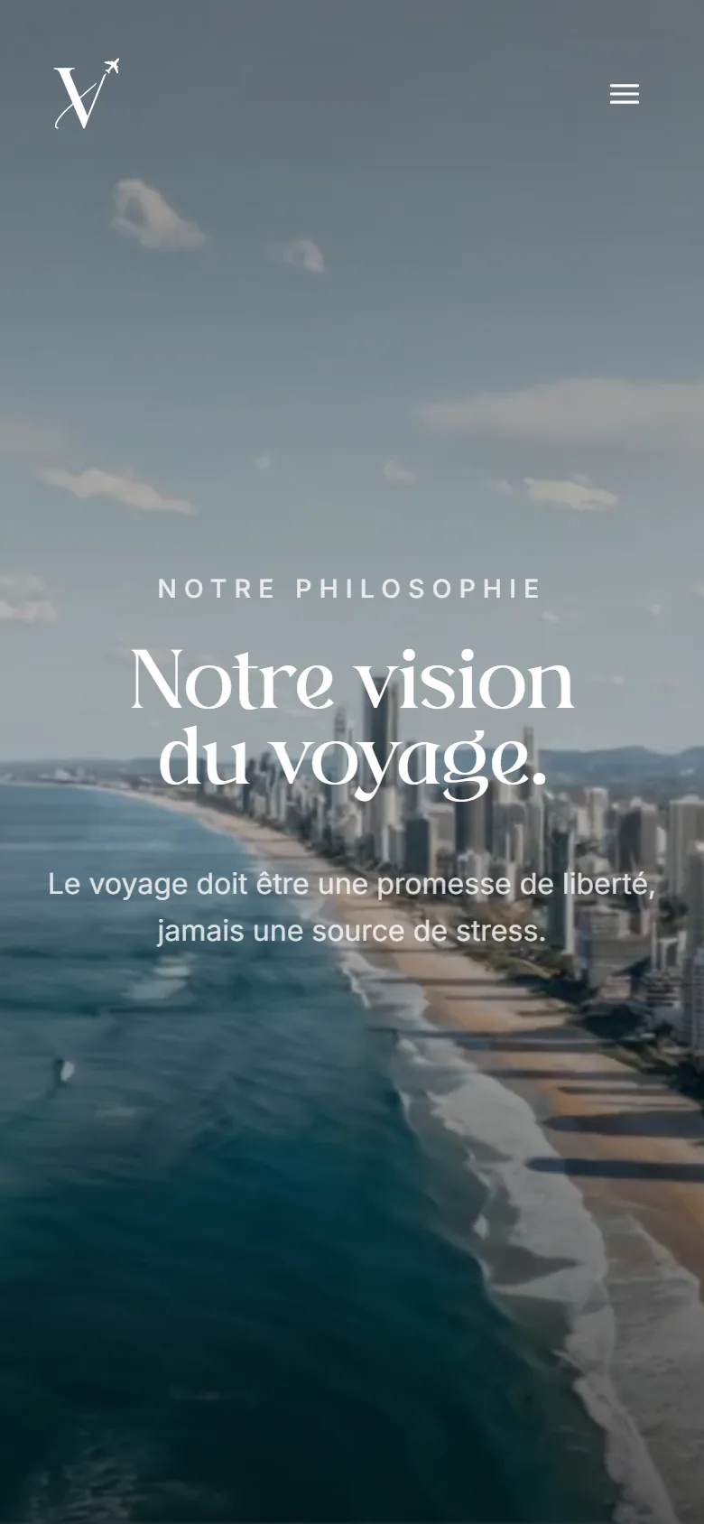 La page « Notre vision du voyage » sur téléphone.